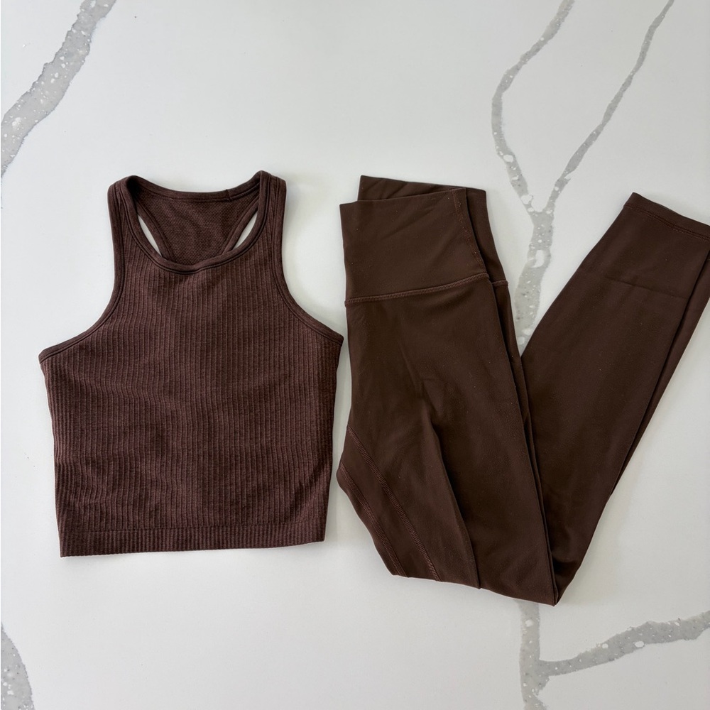 Lululemon Java Brown Tank and Leggings Set 4